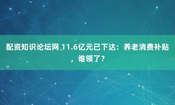 配资知识论坛网 11.6亿元已下达：养老消费补贴，谁领了？